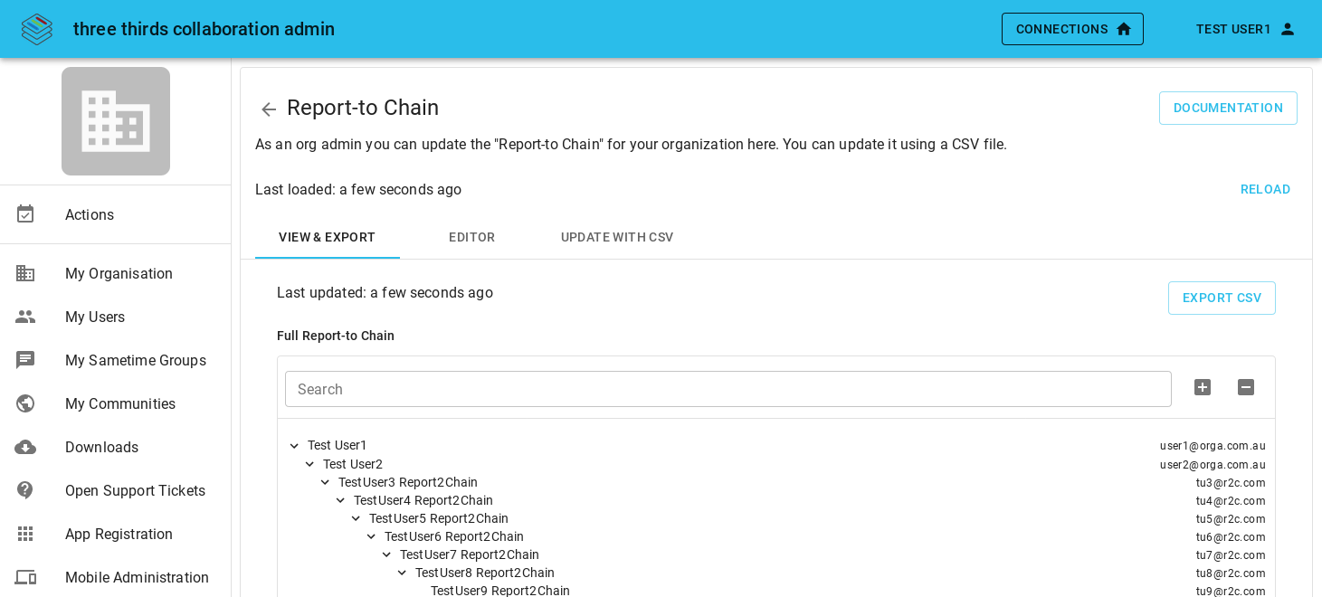 Report-to Chain page in Admin-App